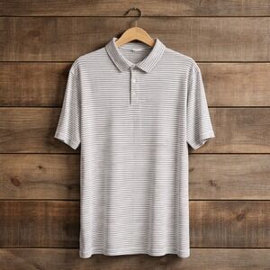 J.Crew Performance Polo Shirt Mens XXL Grey White Striped Short Sleeve Golf EUC